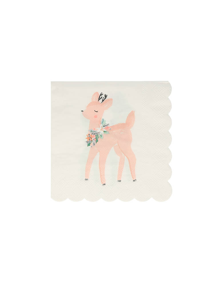 Meri Meri - Pastel Deer Napkins. These pastel deer napkins, embellished with gold foil detail, will add an adorable touch to your festive table. They are perfect if you're looking for different color choices to traditional reds and greens.