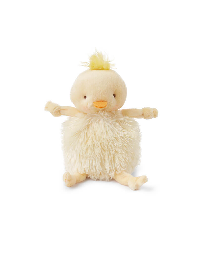 Bunnies by the By - Peep Roly Poly Plush Toy, Featuring a Soft round fur bodies with velour faces and dangly arms and legs. Embroidered faces and our signature blushed cheeks. This little peep makes a perfect filler for your little one's Easter basket!