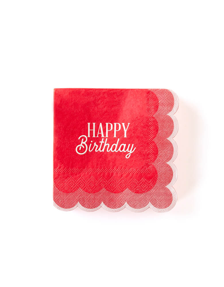 My Mind's Eye 5 inch Happy Birthday scalloped small napkins in red coral