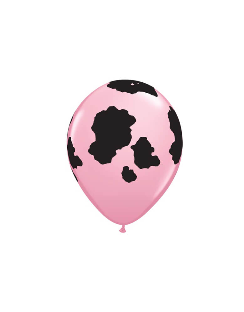 Momo Party's 11" pink holstein cow print latex balloon by Qualatex Balloons. Perfect for girily farm themed party or a cowgirl party.