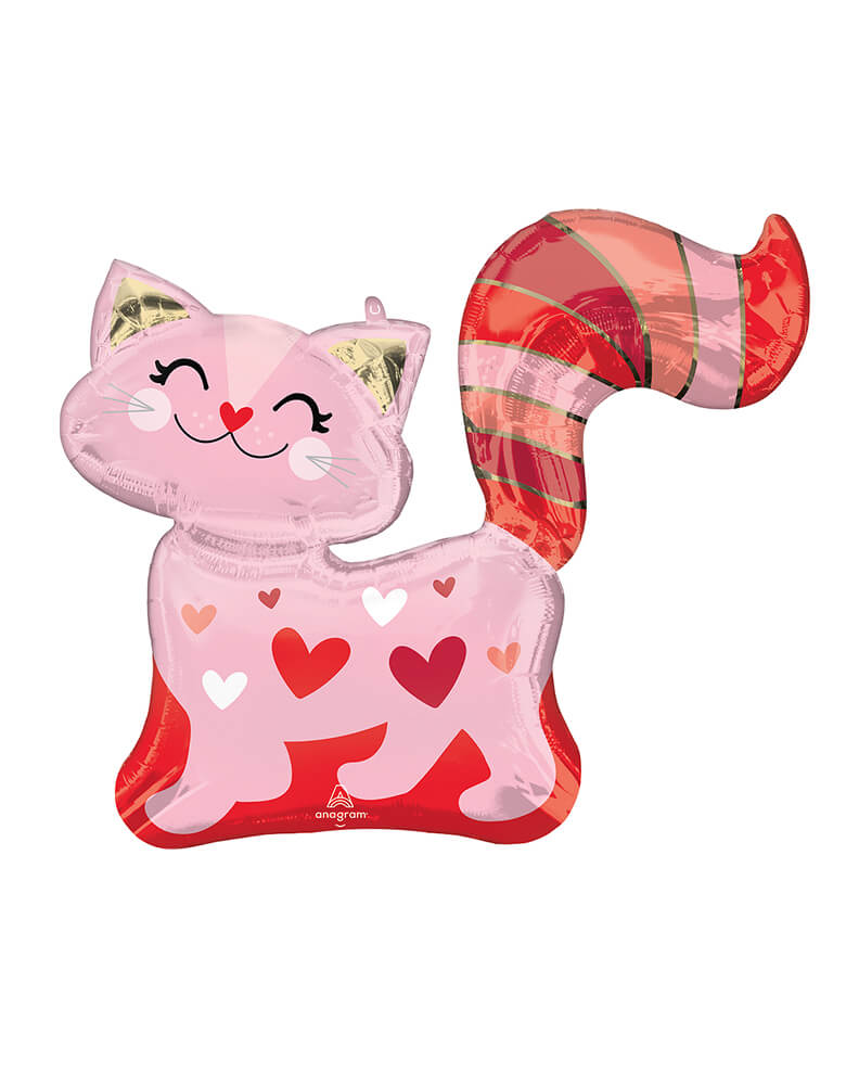 Anagram Balloons - 42319 Pink Kitty SuperShape™ P35. This 31 inch Pink Kitty Foil Balloon featuring a adorable pink and red kitty shaped balloon with hearts on its body and noise, with a smiley eyes. It's puuurfect for a cat themed party, pet themed birthday party, girls birthday party, cat lovers