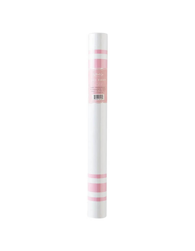 Momo Party's 16 x 120 inches pink striped table runner by My Mind's Eye. With a simply yet chic design, it's perfect for a girl's birthday party, a princess or ballerina themed birthday or an Easter or spring inspired celebration.