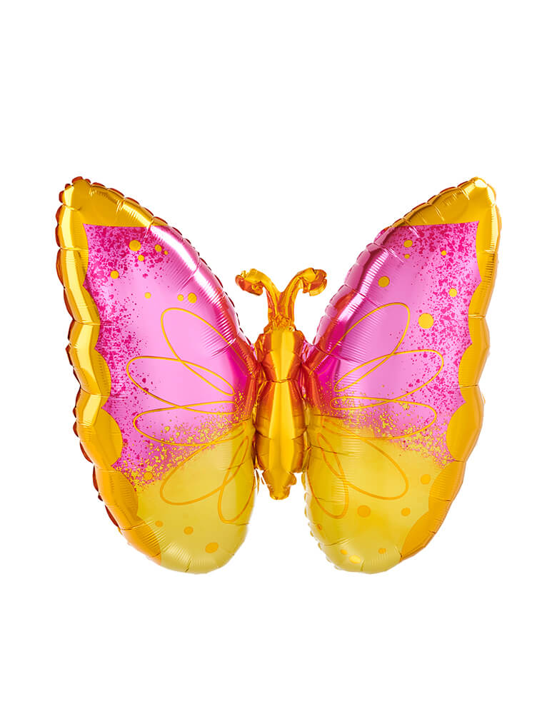 Anagram Balloons - 42791 Pink & Yellow Butterfly SuperShape™ XL® P30. Accent your butterfly and floral themed party, butterfly baby shower, fairy garden party or Encanto themed party with this gorgeous Pink and Yellow butterfly shaped foil mylar balloon.