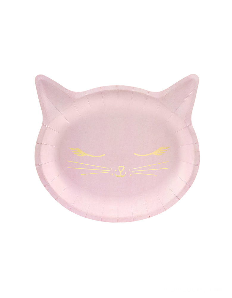 Party Deco Pink Cat Plates. Featuring a cat head shaped die cut plate, with gold foil details. Perfect for Girls Cat Birthday Party Pack For 6 People, Cat Birthday Decorations, Kitty cat birthday party, Girls sleepover party. Kitty Cat Birthday Party