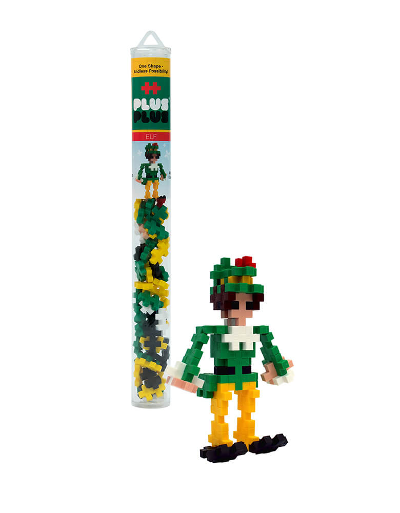 Plus-Plus Elf Tube. The 70 piece Elf tube with classic elf colors pieces - green yellow and red, it makes a great stocking stuffer this Holiday season, A perfect STEM toy to develop fine motor skills, focus and patience - as well as design, imagination and creativity!