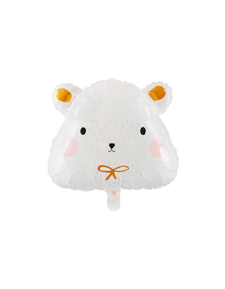 Party Deco - Polar Bear Foil Mylar Balloon. Accent your winter wonderland themed party with this 20 inches adorable polar bear head shaped foil mylar balloon. Featuring a cute face on a white bear head shaped balloon with a pink cheeks and a bow tie. adorable balloon for a kids birthday party