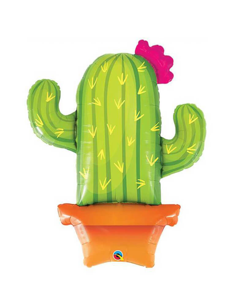Qualatex Balloons 39" Potted Cactus Foil Mylar Balloon with flower. Accent your fiesta, llama or Mexican themed party with this adorable potted cactus foil mylar balloon.