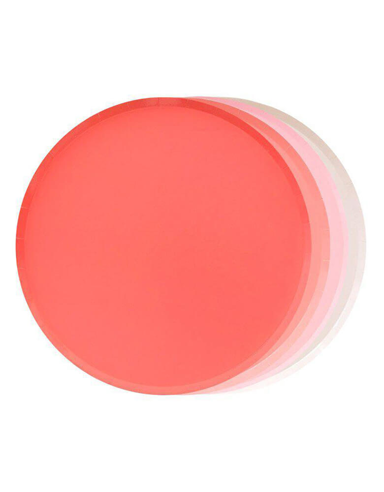 OH happy Day Large 9 inches Paper Plates - Pretty in Pink Large Plate Set, Featuring delicate low profile rim with a flat base in double sided color. This set features beautiful shades of pink of ballet, blush, neon coral & coral. these simply modern and chic Paper cups are eco-friendly, Prefect for Birthday party, Kids birthday party, Christmas celebration , modern event, baby shower, Holiday celebration, Summer Party, baby shower, bridal shower, any girly gatherings and all type of party