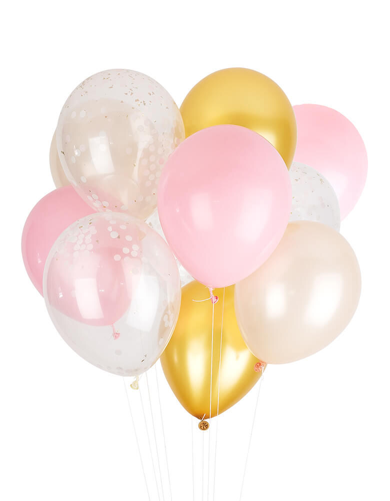 Studio Pep - Princess Classic Latex Balloon Mix. pack of 12, 9 solid colored balloons mixed with gold, pink, pearl peach balloons and 3 pre-filled balloons in a perfect color combo. Add this fun balloon bunch to your Princess themed party, any girls party, baby shower, bridal shower or any type of celebration!