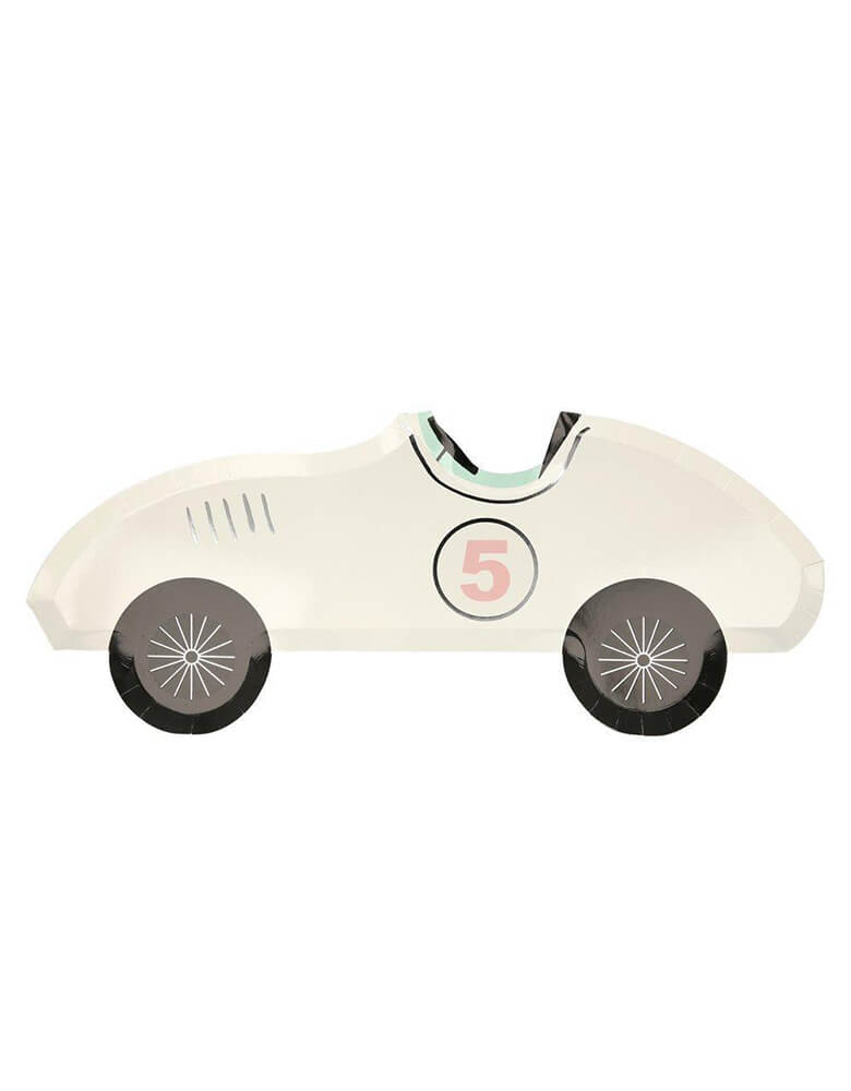 Meri Meri Vintage Race Car Plate in white