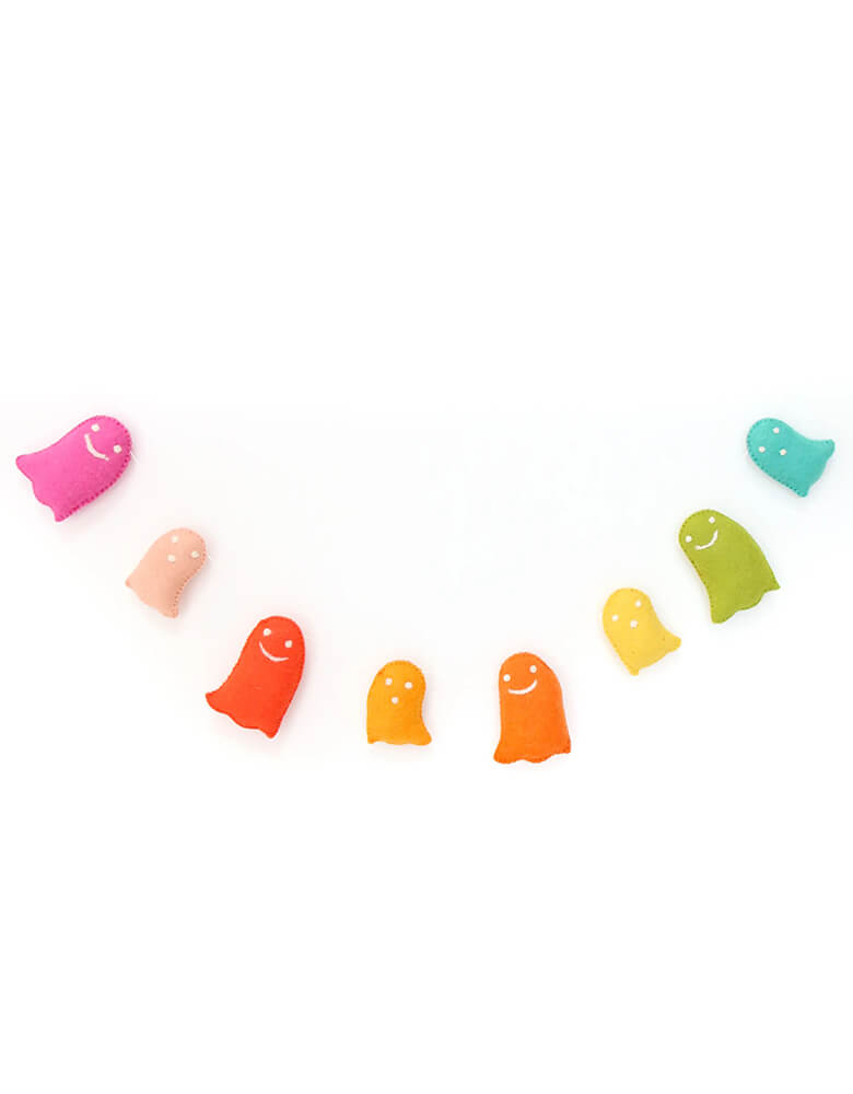 Kailo Chic Rainbow Stuffed felt Ghosts Banner is simply boo-tiful for a not-so-scary Halloween celebration. Use it for kid's playroom, mantle, or on your party table. It can be used year after year!