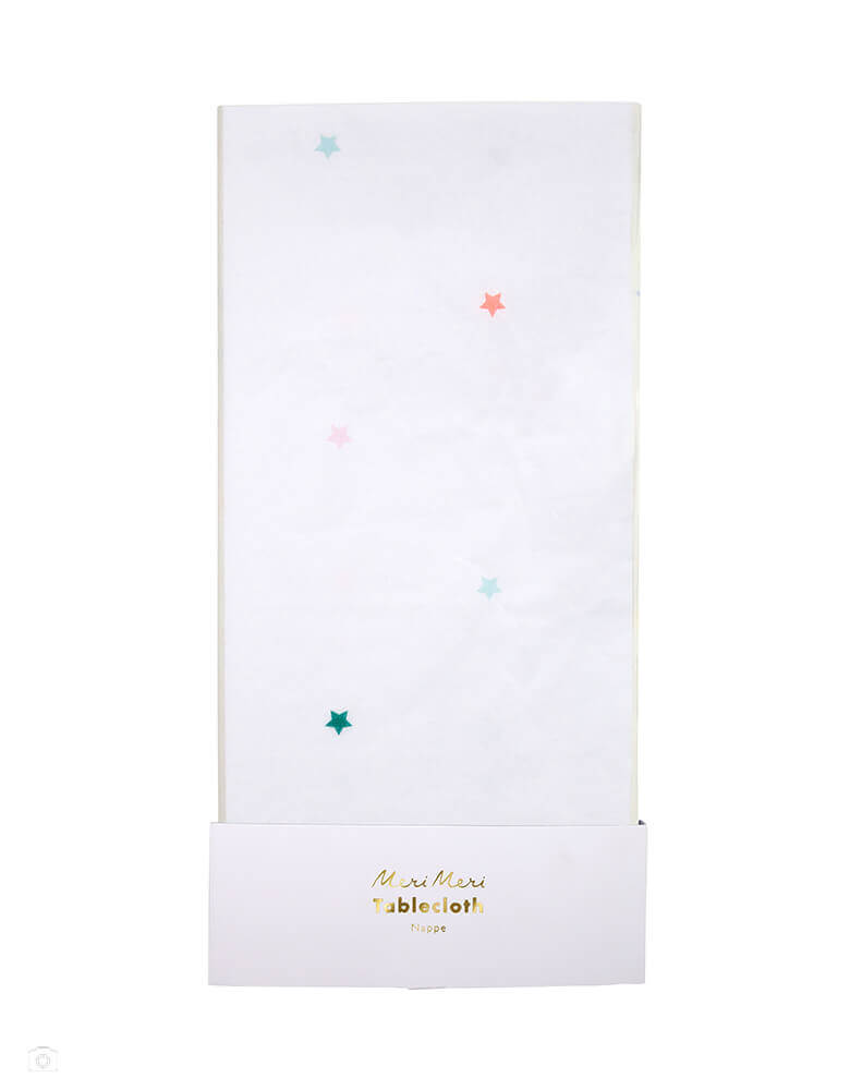 Meri Meri - Rainbow Star Paper Tablecloth. Add a little bit of extra star quality to any occasion with this beautiful neon print tablecloth covered with a sprinkling of brightly colored stars. 