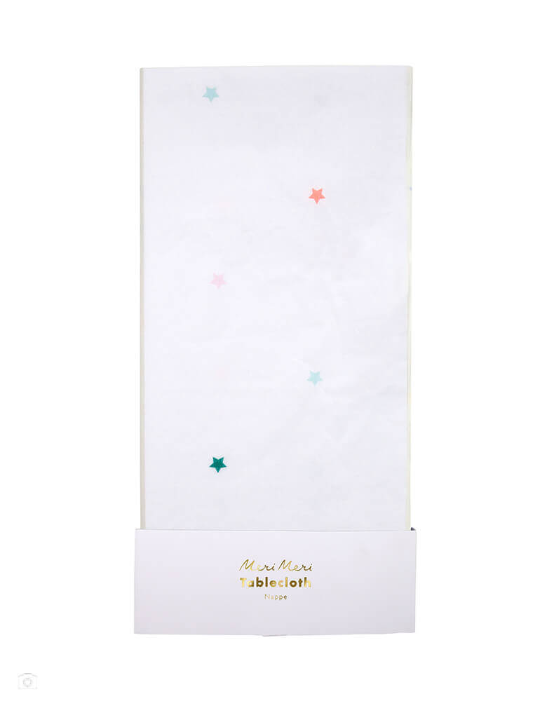 Meri Meri - Rainbow Star Paper Tablecloth. Add a little bit of extra star quality to any occasion with this beautiful neon print tablecloth covered with a sprinkling of brightly colored stars.