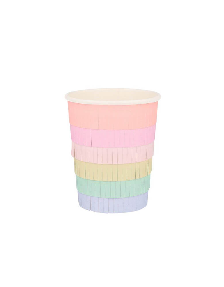 Meri Meri 9 oz Rainbow Sun Cups in layers of rainbow color fringes