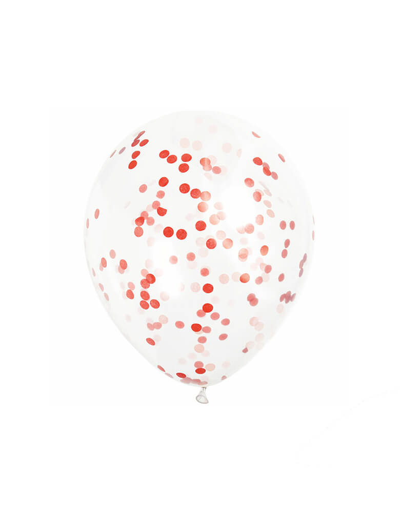 Unique Industries - Unique 58116 12" Clear Party Balloons with Ruby Red Confetti, 6 in 1 Pack 