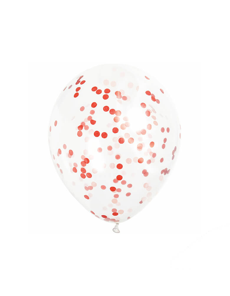 Unique Industries - Unique 58116 12" Clear Party Balloons with Ruby Red Confetti, 6 in 1 Pack