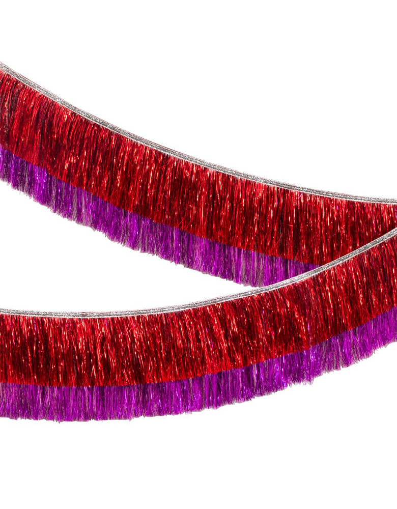 Meri Meri 6-feet-Red and Pink Tinsel Fringe Garland. This gorgeous red and pink tinsel garland is perfect to add style and shimmer in seconds. It'll look great at any party or celebration where you want a touch of sparkle. Perfect for your Valentine's/Galentine's Day or princess themed party! 