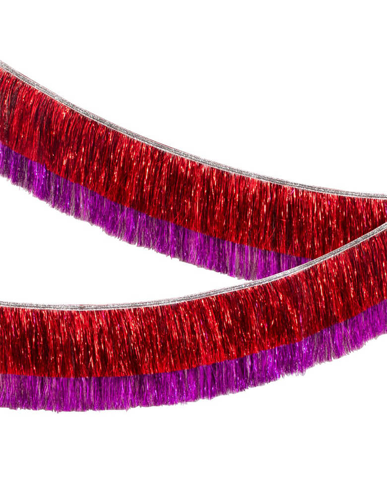 Meri Meri 6-feet-Red and Pink Tinsel Fringe Garland. This gorgeous red and pink tinsel garland is perfect to add style and shimmer in seconds. It'll look great at any party or celebration where you want a touch of sparkle. Perfect for your Valentine's/Galentine's Day or princess themed party!