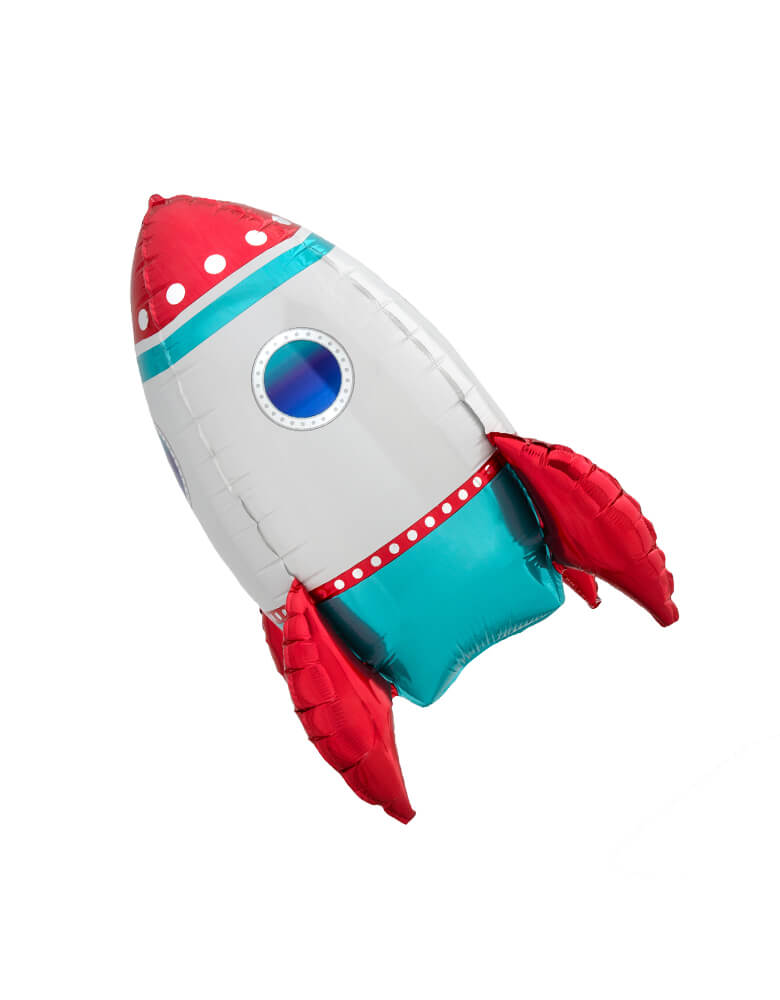 Anagram Balloons - 41193 Rocket Ship CI: Decor A75 - Rocket Ship Air-filled Foil Mylar Balloon. Blast off to space fun with a this awesome 21 inches  spaceship foil balloon! Made of foil, the free-standing balloon is shaped like an old-school rocket ship with red and turquoise accents and a porthole on the side. It makes a great centerpiece for your space themed celebration.
