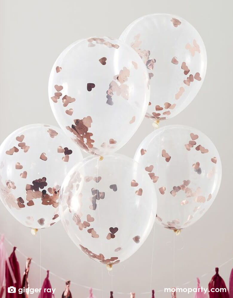 Rose Gold Heart Shaped Confetti Balloon Mix (Set of 5)