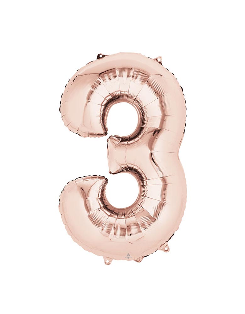 34" Large Number Rose Gold Foil Mylar Balloon number 3