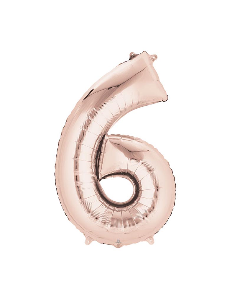 34" Large Number 6 Rose Gold Foil Mylar Balloon