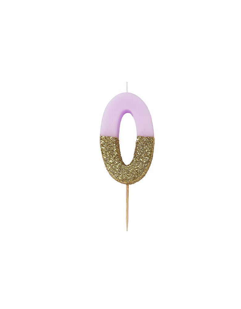 Talking Tables We Heart Birthdays Glitter Candle_Number 0 in Pink and Gold Glitter