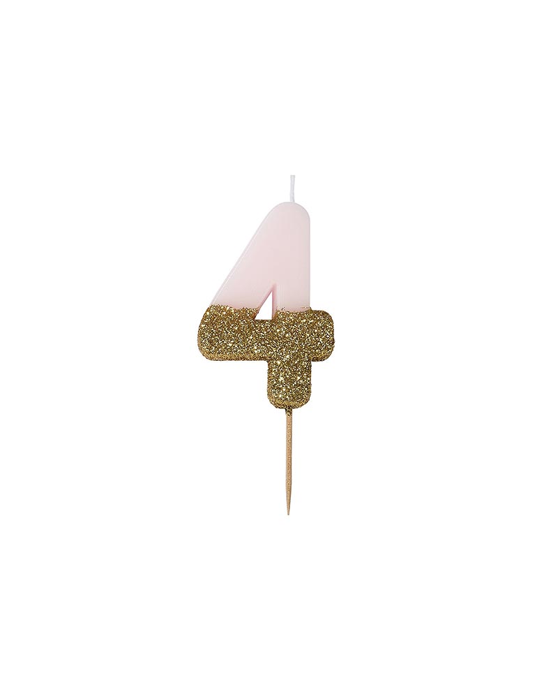 Talking Tables We Heart Birthdays Glitter Candle_Number 4 in Pink and Gold Glitter