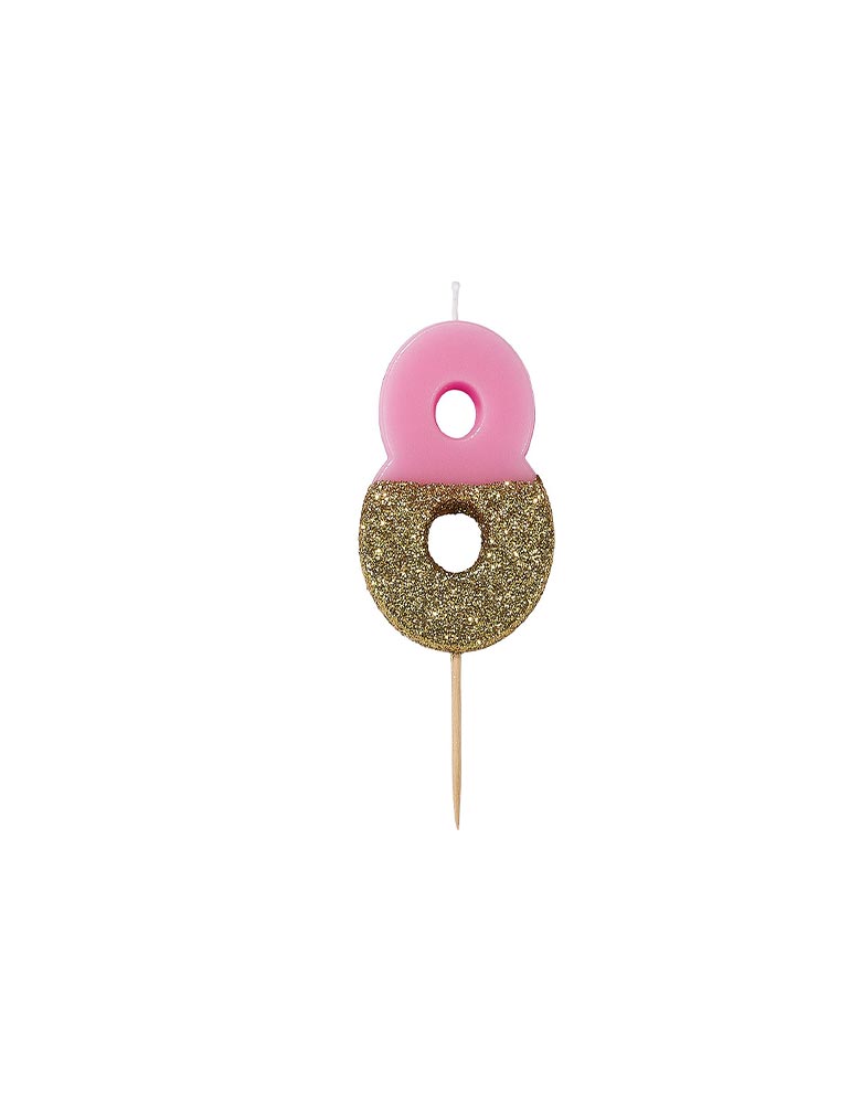 Talking Tables We Heart Birthdays Glitter Candle_Number 8 in Pink and Gold Glitter