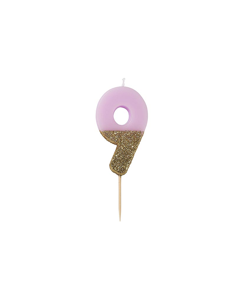 Talking Tables We Heart Birthdays Glitter Candle_Number 9 in Pink and Gold Glitter