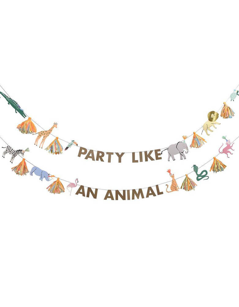 Meri Meri 12.5' Safari Animals Large Garland Set spelling out Party Like An animal Message