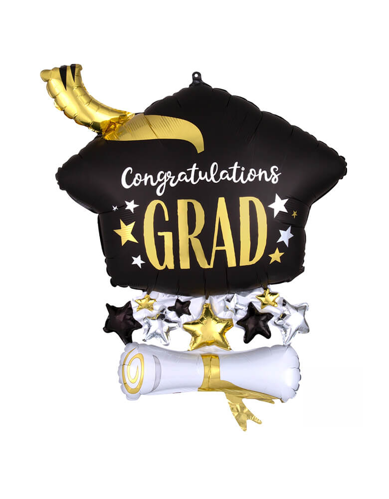 Anagram balloon - 40915 Satin Infused Cap & Diploma SuperShape™ XL® P35.  25" Satin Infused Cap And Diploma Foil Mylar Balloon.