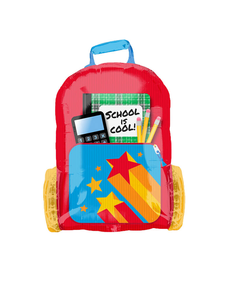 Anagram Balloons - 26 inches School is Cool Backpack Foil Balloo. School is cool! Add this cute backpack shaped foil balloon with notebook, calculator, pencils design to your back to school celebration!