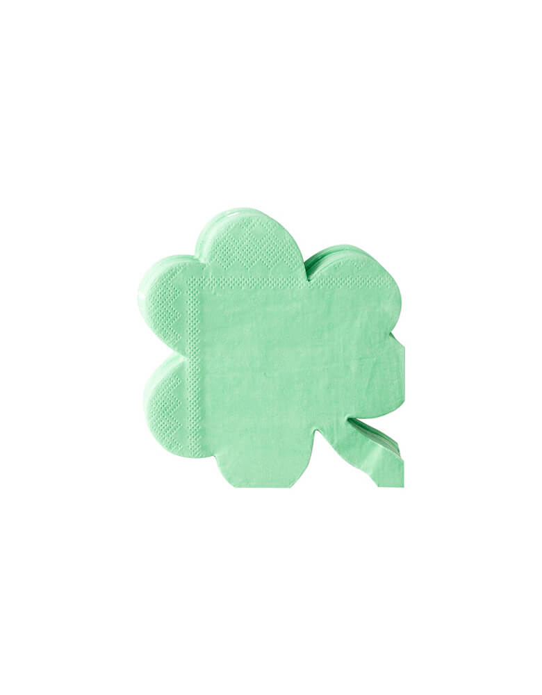Momo Party's Shamrock Shaped Small Napkins by My Mind's Eye. featuring a bright green shamrock, these cocktail napkins are sure to attract one or two leprechauns to your festivities.