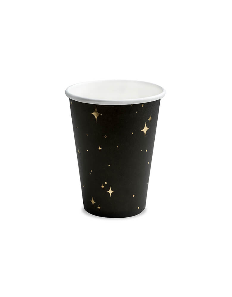 Party Deco 7.4 oz Shining Stars Black Paper Cups with gold foil accent