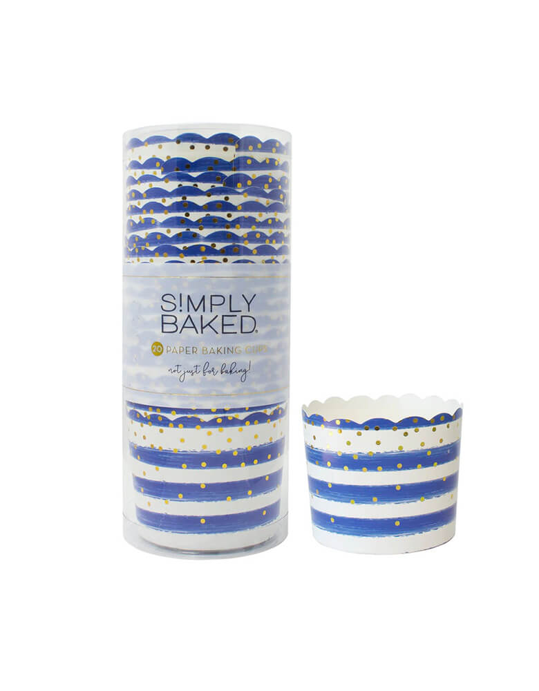 Simply Baked-Blue-striped Gold-Confetti-Food-Cups Set of 20 perfect for a summer gathering or 4th of July party