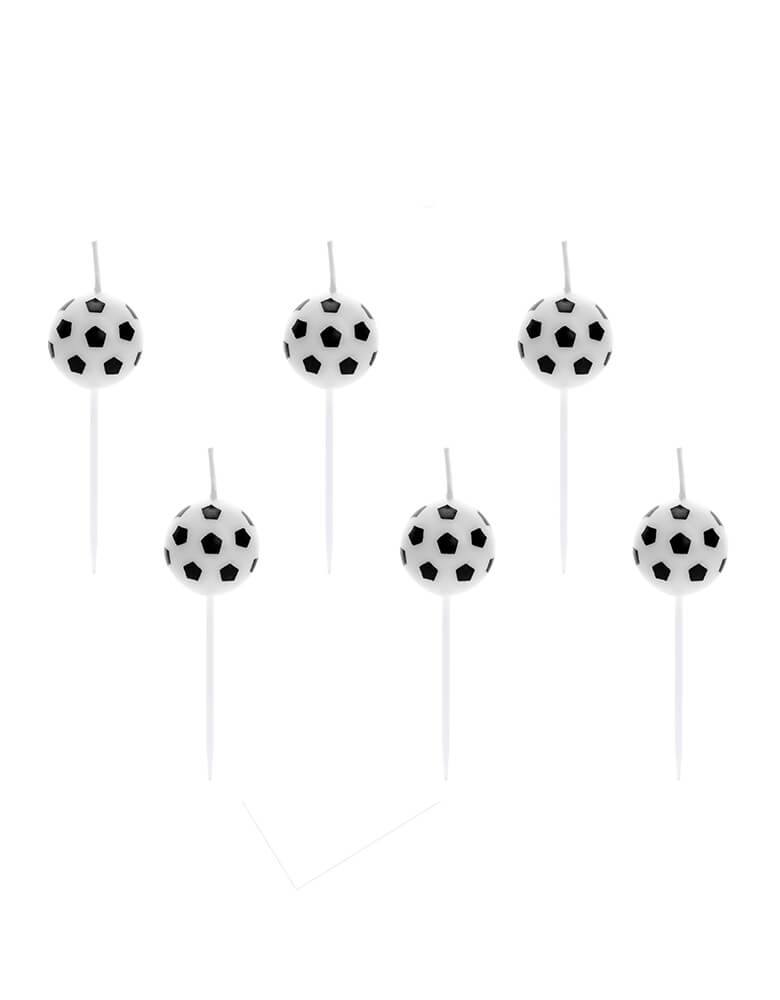 6 Party deco's soccer ball shaped birthday candles. perfect for a soccer themed birthday celebration