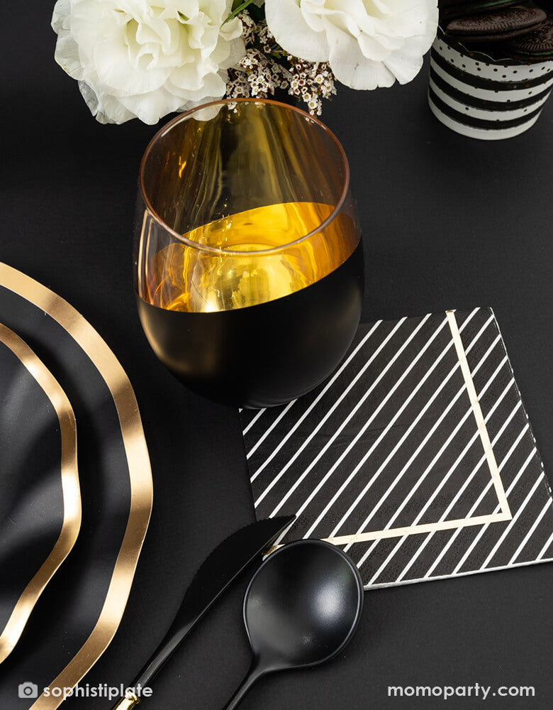 Black And Gold Stripes Napkins (Set of 20)