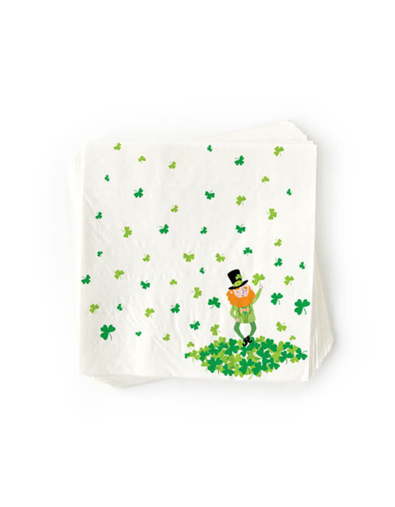 One Hundred 80 degrees - St Patrick's Napkins. pack of 20 napkins, These cheerful St. Patrick's napkins that feature a leprechaun and shamrocks in different shades of green are perfect for your St. Paddy's Day celebration.