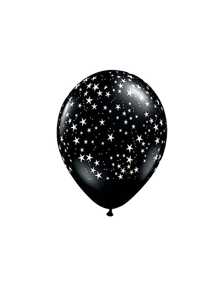 Qualatex 11" Latex Balloons - Star Around Black Print Latex Balloon for Space themed birthday party, Star Wars birthday party, Blast off birthday party, Two the Moon birthday party