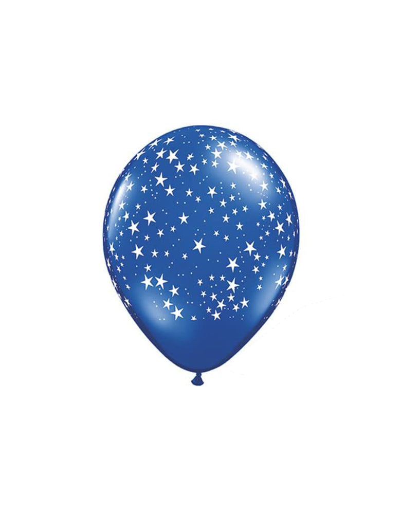 Qualatex Balloons - Star Around Midnight Blue Print Latex Balloon. Add these cool star around black latex balloons to your space or Star Wars themed celebration! 