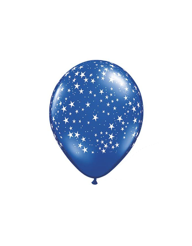 Qualatex Balloons - Star Around Midnight Blue Print Latex Balloon. Add these cool star around black latex balloons to your space or Star Wars themed celebration!