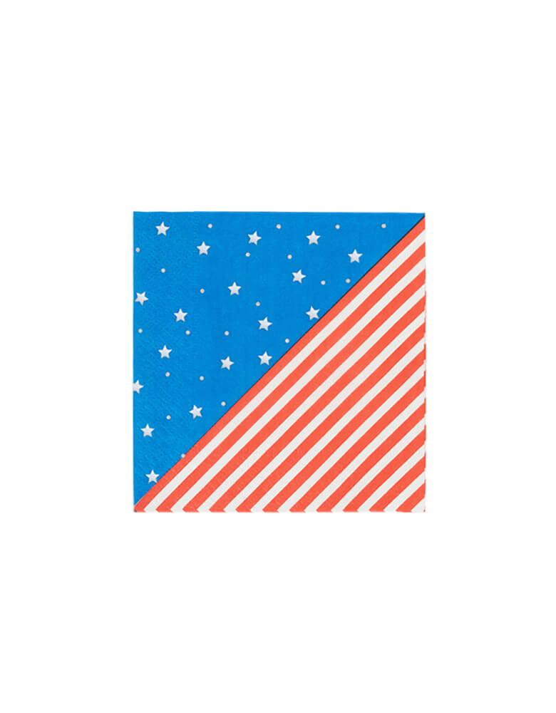 True brand Cakewalk party - Stars & Stripes Small Napkins. Featuring red and white stripes, blue with white stars pattern. Pair these napkins with other red, white, and blue tableware. They are perfect a 4th of July picnic basket or a backyard barbecue.