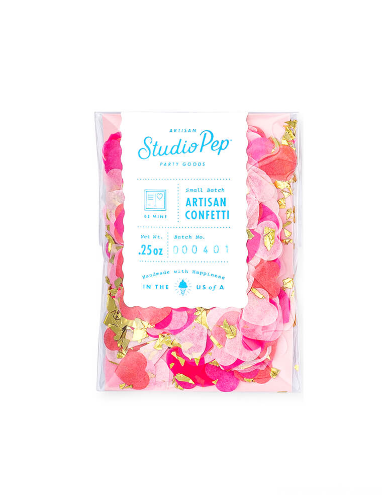 Studio-Pep-Confetti of Be Mine Artisan Confetti Mini Bag. This confetti featuring 0.25 ounce of artisan confetti & 0.5" heart-shaped confetti, is perfect for your Valentine's or Galentine's Day celebration