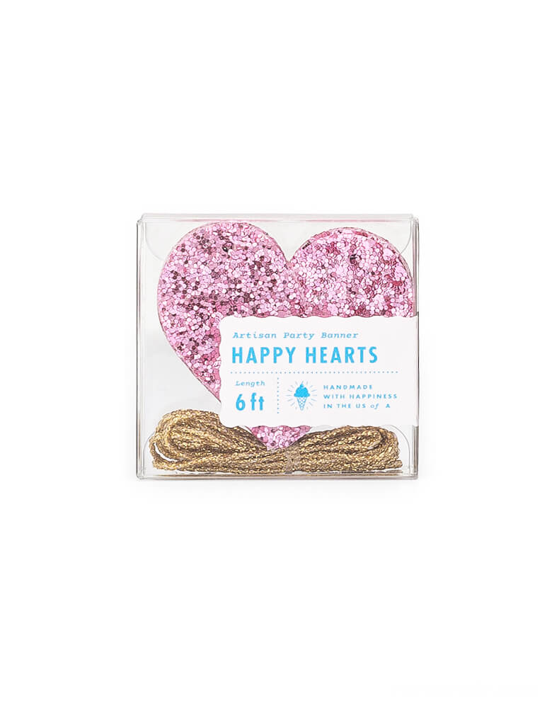 Studio-Pep Happy Hearts Banner in Pink Glitter. This 6 ft long glittered heart banner in adorable pastel pink color is simply gorgeous! It's hand-pressed and is cut from high quality, neon-edge vinyl. It's perfect for decorating your mantle or the little one's shelves in the playroom! 