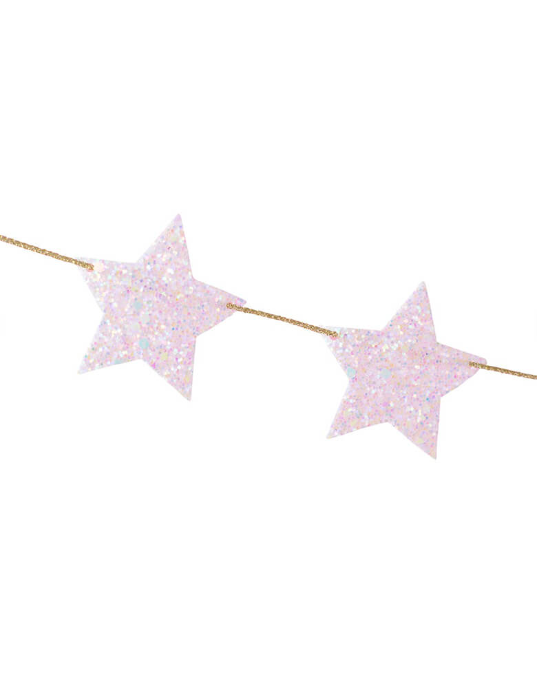 Close up details of Studio Pep glittered star banner in adorable pastel pink color