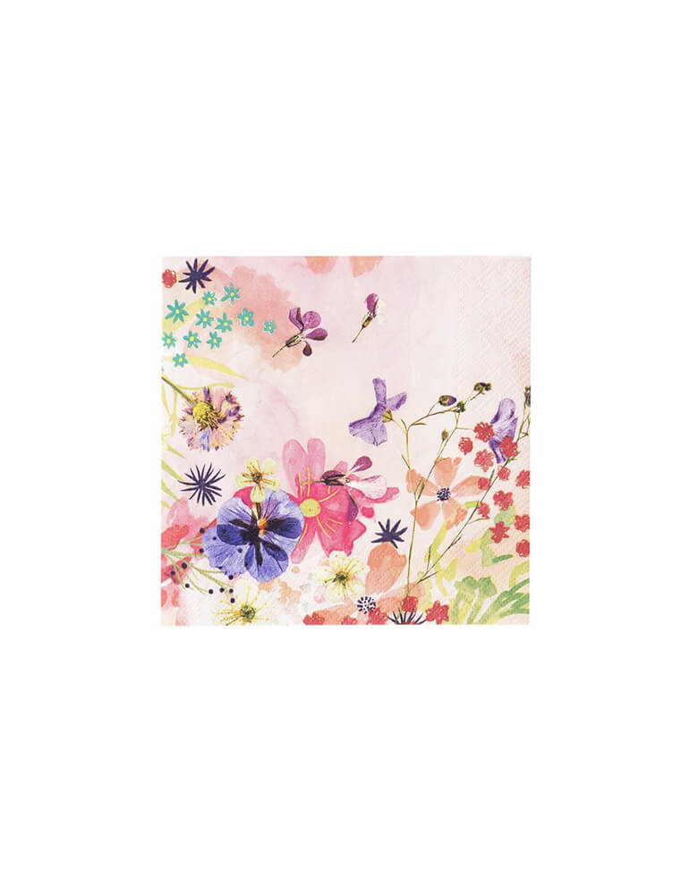 Talking Tables Blossom Girls Light Pink Small Napkin with beautiful floral and butterfly designs 