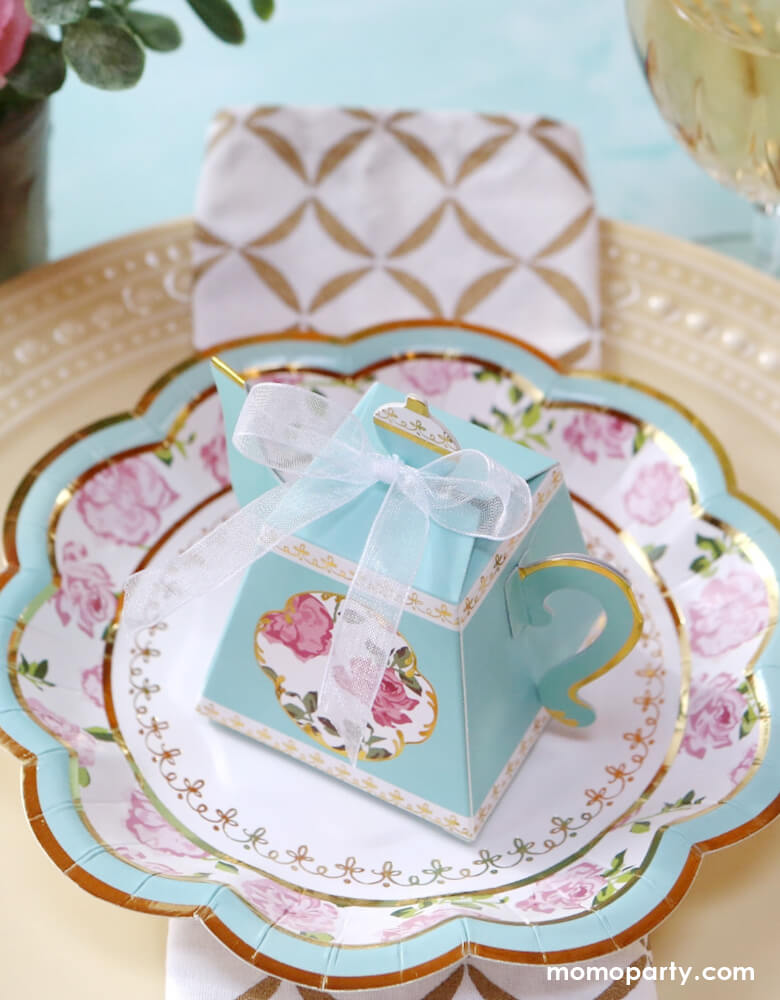 Tea Time Whimsy Teapot Favor Boxes - Blue (Set of 24)
