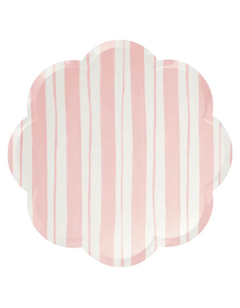 Momo Party's 10.25 x 10.25 inches ticking stripe dinner plates by Meri Meri, comes in a set of 8 in 3 colors of dusty pink, blue and dusty mint, these plates are reminiscent of sun loungers, perfect to add a summery feel to any party. Not only are they practical, but they are an effective way to decorate your table too.