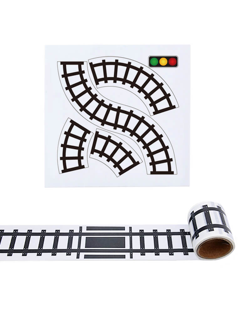 Train Track Tape and Curve Set, Tape Toy Car Track for Kids, Sticker Roll for Cars and Train Sets